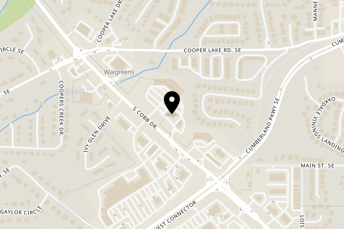 Map showing the location of J.R. Crickets Smyrna on 4479 S Cobb Dr SE b in Smyrna